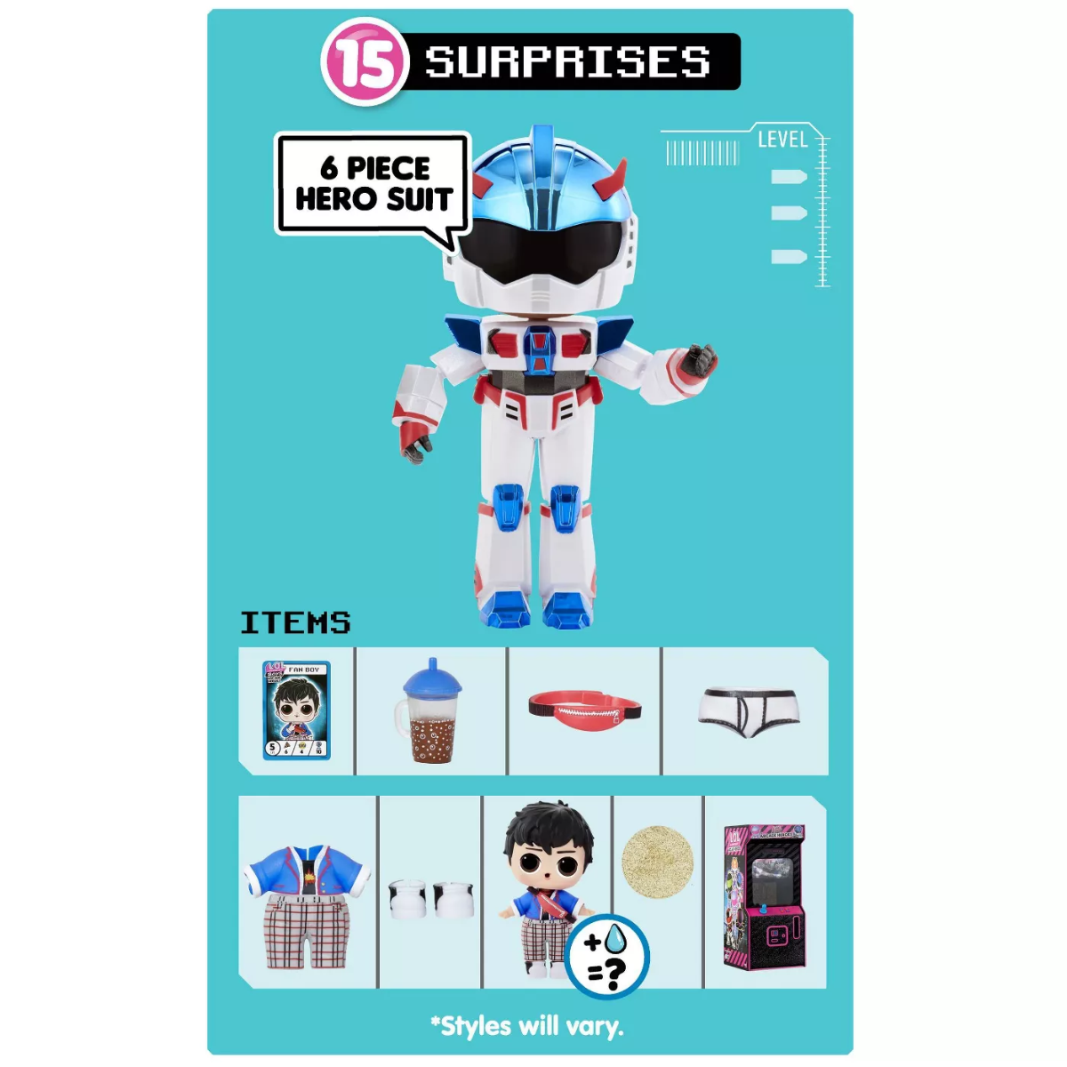 LOL Surprise Boys Arcade Heroes Action Figure Doll With 15 Surprises Assorted MGA-569367