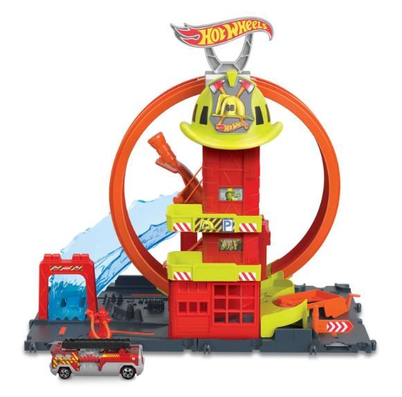 Hot Wheels City Super Loop Fire Station Playset, Track Set With 1 Toy Car