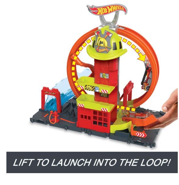 Hot Wheels City Super Loop Fire Station Playset, Track Set With 1 Toy Car