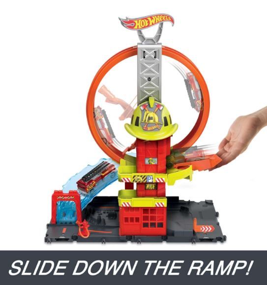 Hot Wheels City Super Loop Fire Station Playset, Track Set With 1 Toy Car