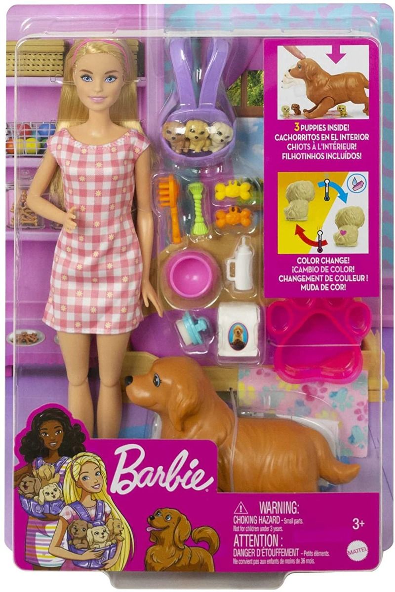 Barbie Newborn Pups Blonde Doll And Playset HCK75