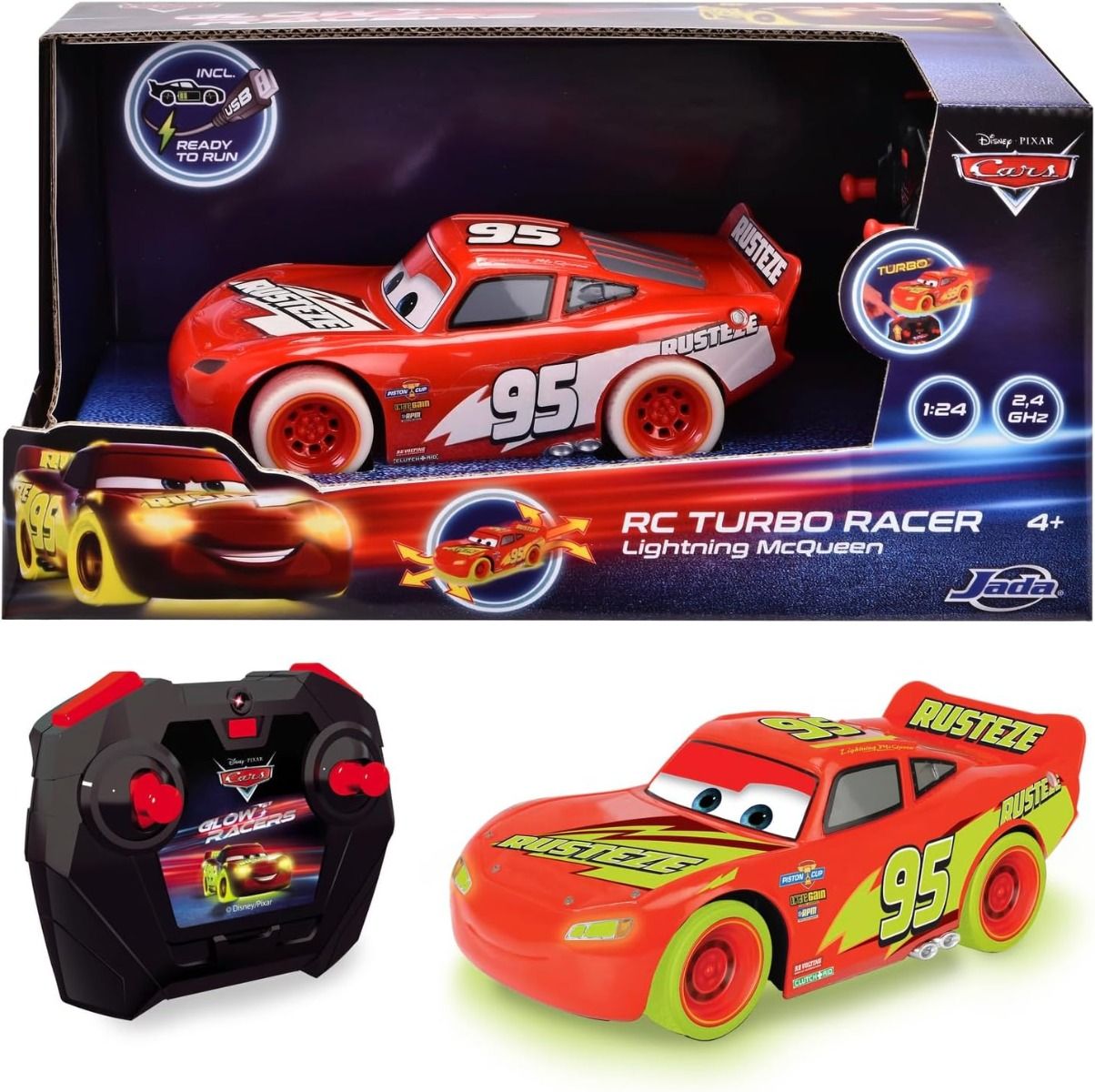 جادا ديزني كارز RC Glow Racers Lightning Mcqueen 1:24 203084035