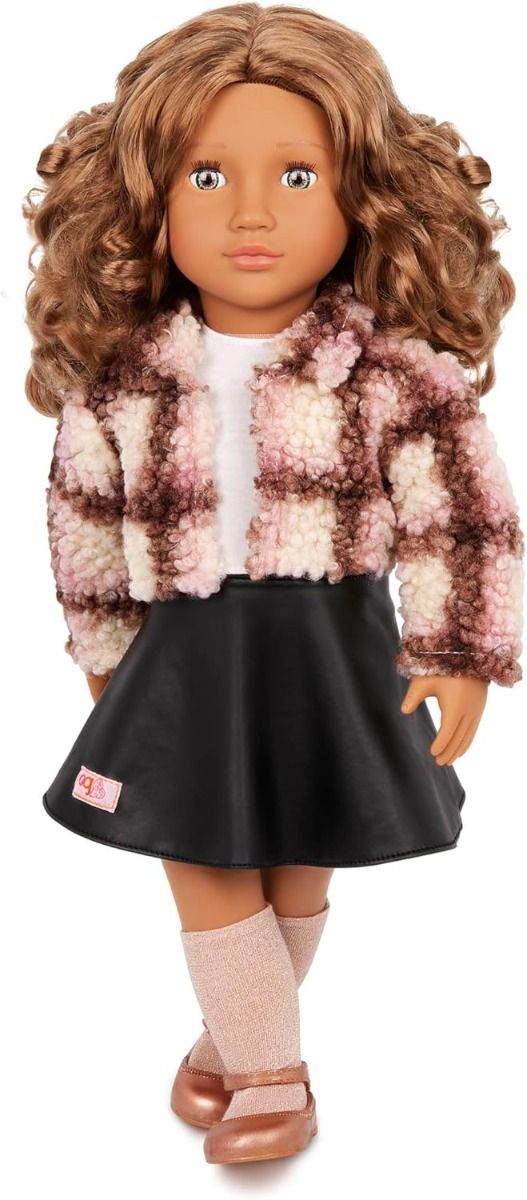 Our Generation Ana Doll With Plaid Shacket And Leather Skirt