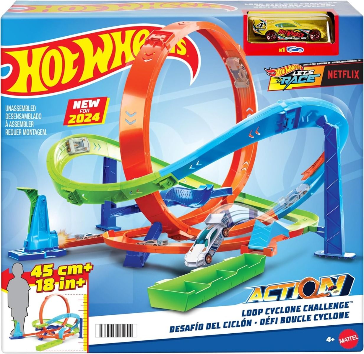 Hot Wheels Action Loop Cyclone Challenge Track Set With 1:64 Scale HTK16