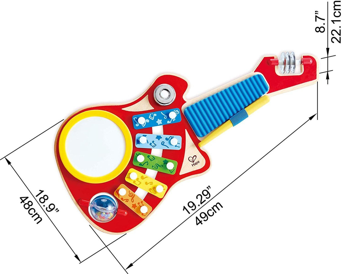 Hape - 6-in-1 Wooden Guitar-Shaped Music Maker Toy