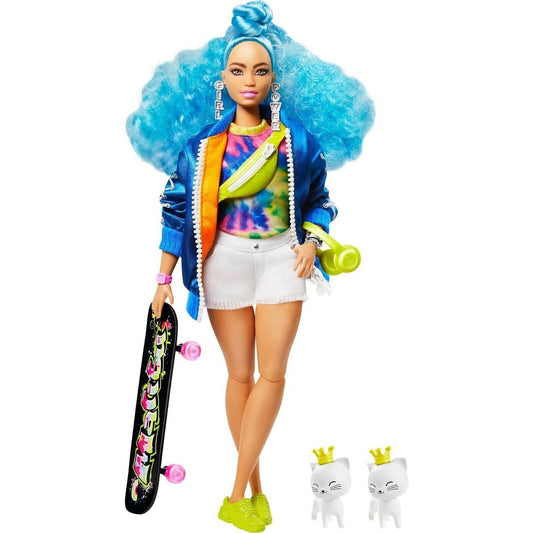 Barbie EXTRA Doll Blue Hair Bomber Jacket Skateboard GRN30