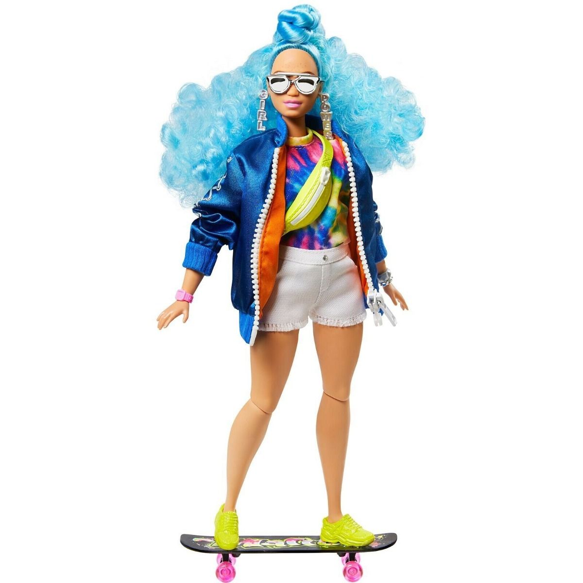 Barbie EXTRA Doll Blue Hair Bomber Jacket Skateboard GRN30