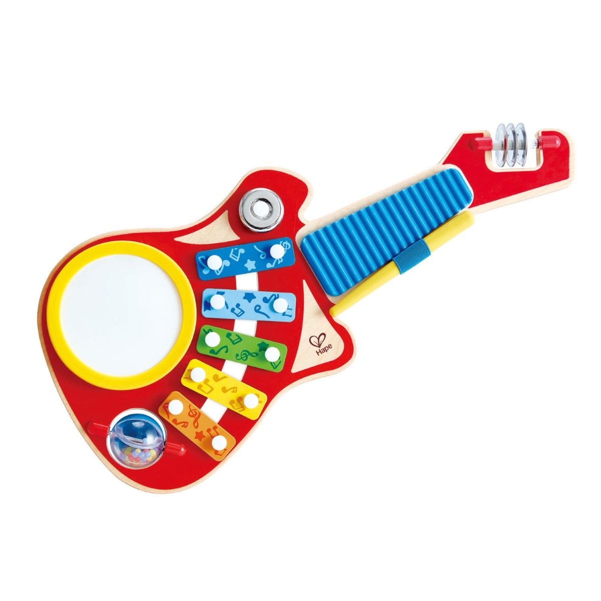 Hape - 6-in-1 Wooden Guitar-Shaped Music Maker Toy