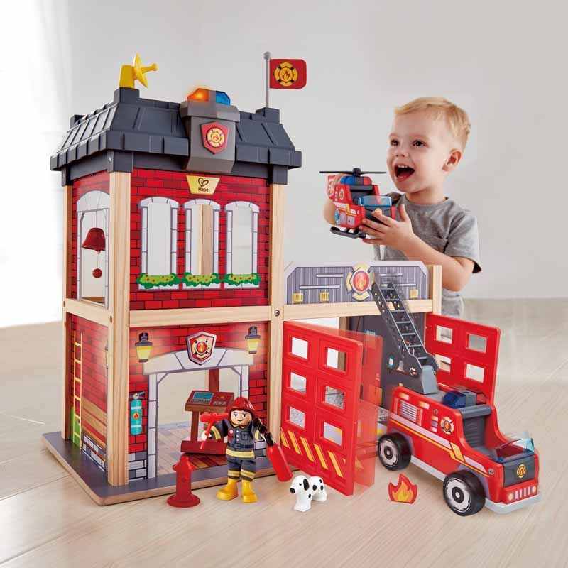 Hape Multi-Level City Fire Station & Fire Engine Toy