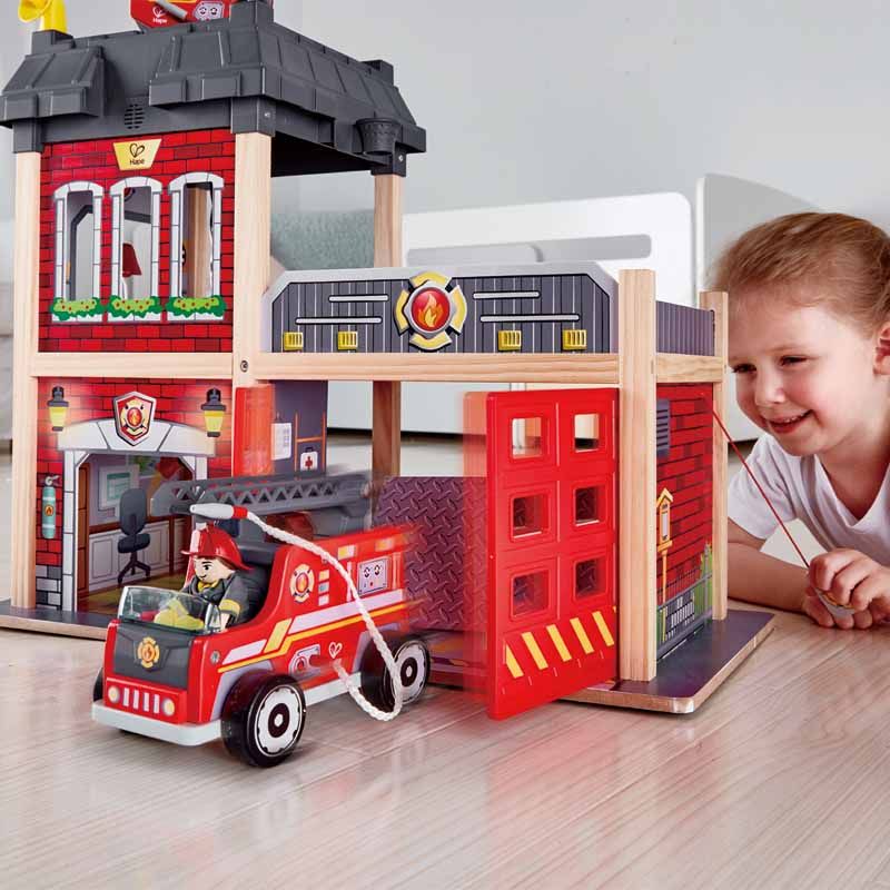 Hape Multi-Level City Fire Station & Fire Engine Toy