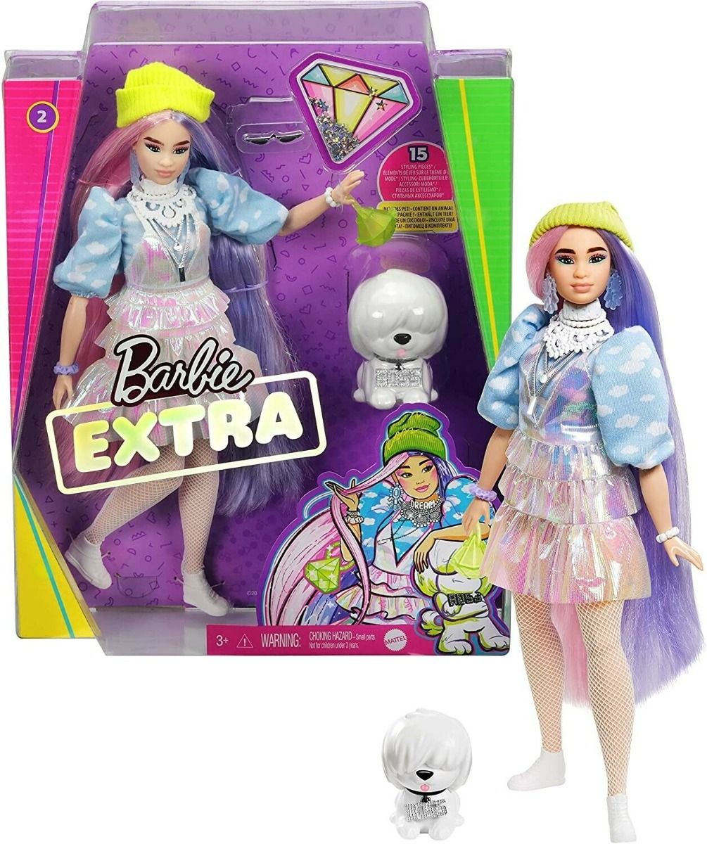 Barbie Extra Doll #2 In Shimmery Look With Pet Puppy GVR05