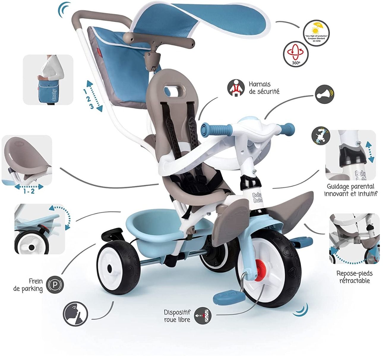 Smoby Baby Balade Plus 3-In-1 Tricycle Blue 7600741400